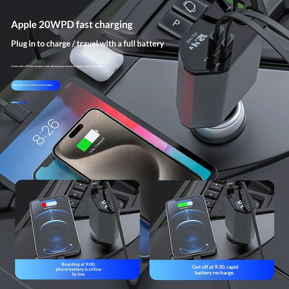 DriveCore™ 4-in-1 Retractable Car Charger 120W